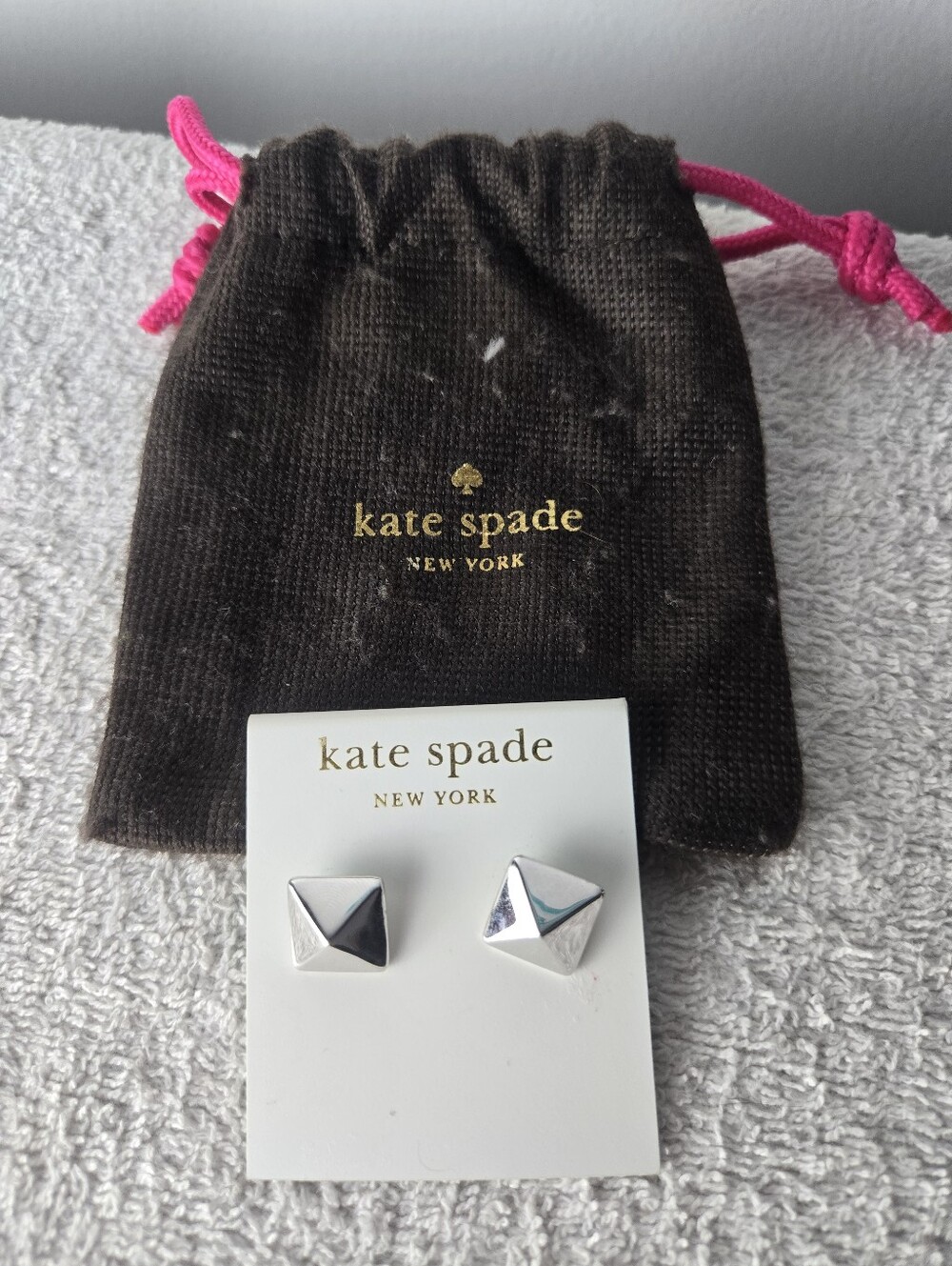 Kate Spade Silver Pyramid Stud Earrings w/ Dust Bag